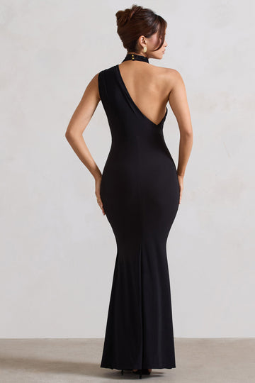 Capucine Black One Shoulder Draped Maxi Dress